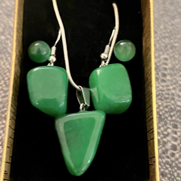 Real silver and real Jade homemade jewelry set 3pc - Picture 5 of 5